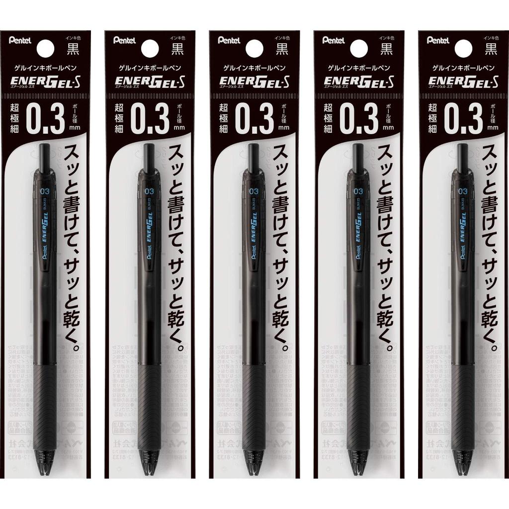 Pentel Gelschreiber EnerGel S Kugelschreiber Schwarz 5 Stifte Stift, 0,3 mm, Schaft, XBLN123-A,