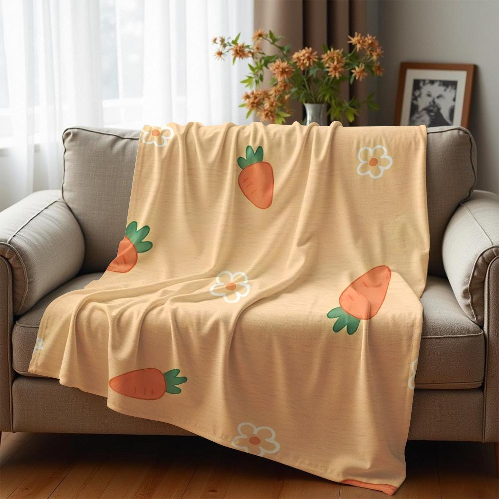 Cute Carrot Floral Anime Cartoon Flannel Blanket Soft Warm Throw for Bedroom Sofa Car Kids Holiday Gift