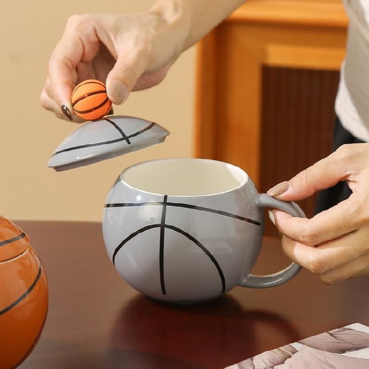 Basketball Shape Teas Cup with Handle 420ml Large Ceramic Coffee Mug Porcelain Teas Cup Gift for Friend, Family