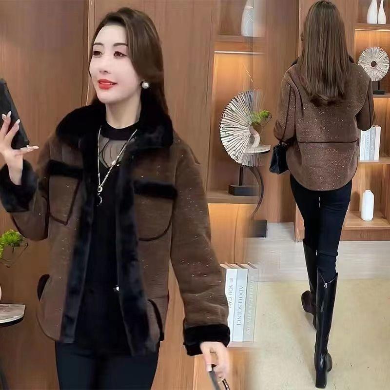 

Плюшевое и утолщенное шерстяное пальто, новый зимний модный темперамент, маленькое теплое шерстяное пальто 5XL recommends 145-80kg темно-коричневого