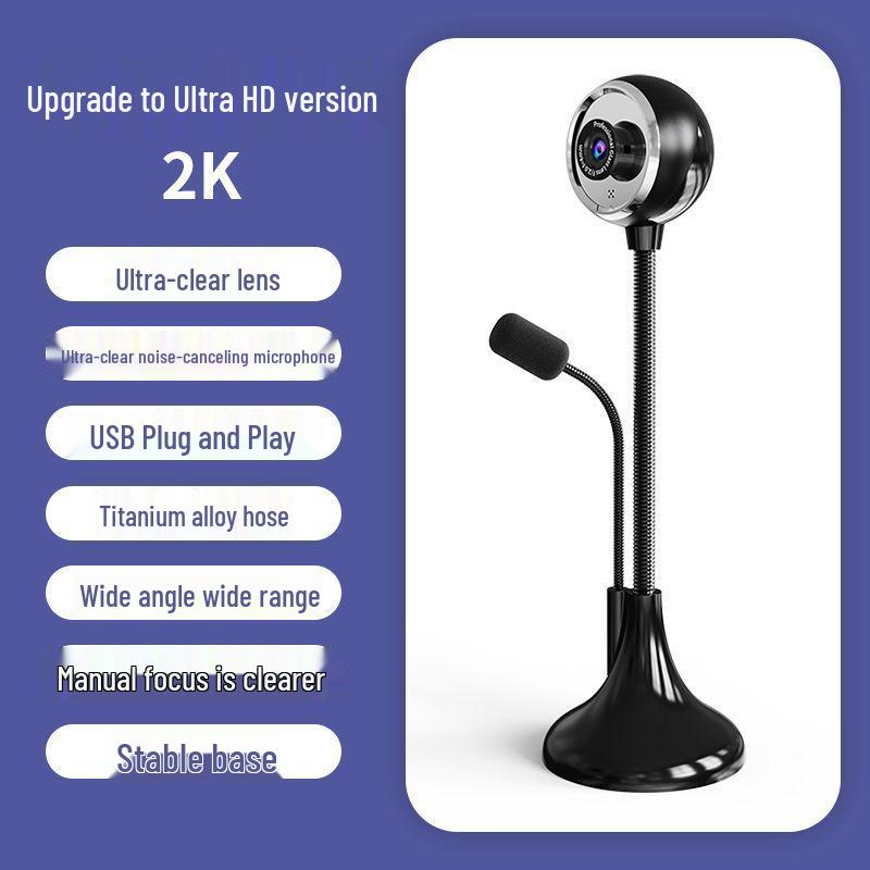 Driver-Free 2K HD USB Video Conferencing Camera with Desktop Mic