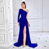Amazon Europe and the United States Hot-selling Fashion Diagonal Collar Slim Dress, Sexy Split Streamer Long Party Dress