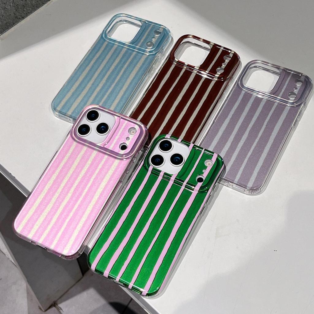 Niche Color Block Striped Half-Wrapped IMD Case for iPhone 17 Pro Max & Apple 16/14/15