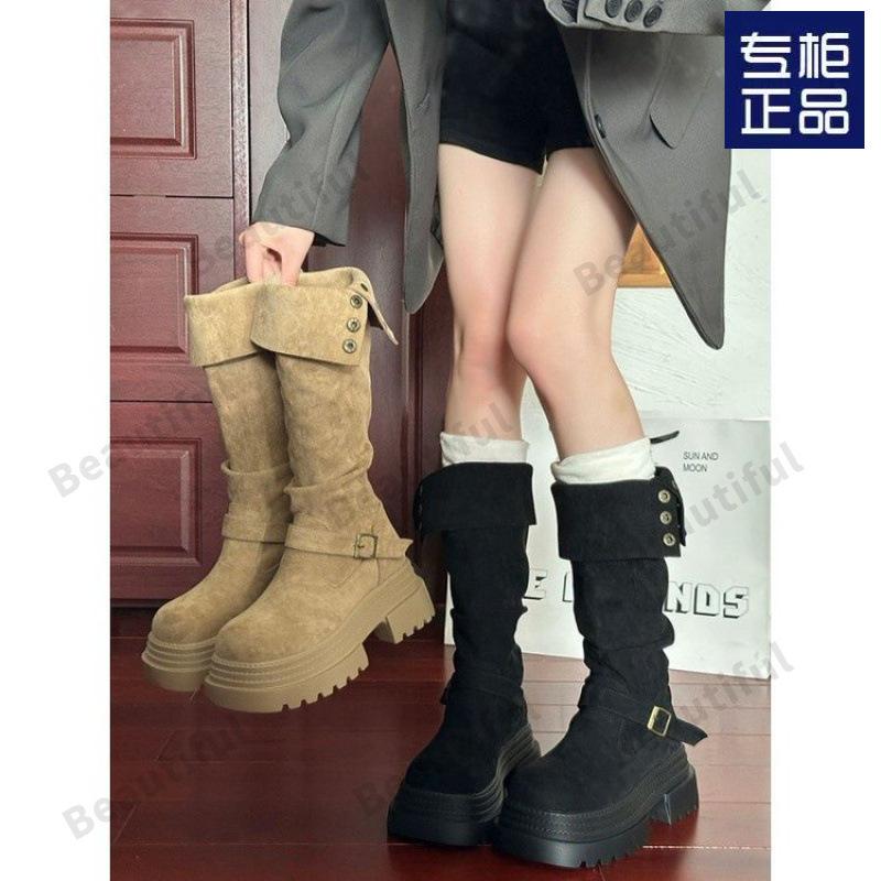 Retro Western Cowboy Boots Women's 2026 New Autumn Thick-soled Two Wear Tall Knight Pile Boots
