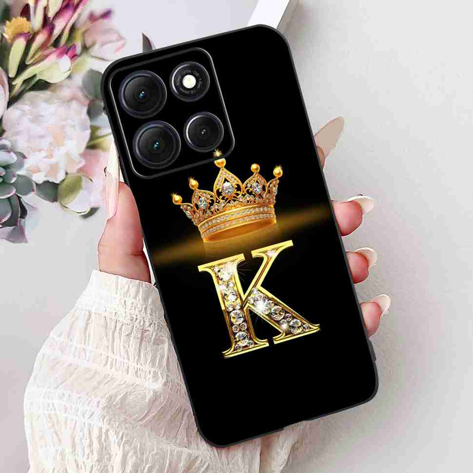 Hot For Motorola Moto G86 5G Case Crown Letters A-Z Soft Silicone Black TPU Cover For MOTO G86 XT2527-2 6.67" Protective Shell