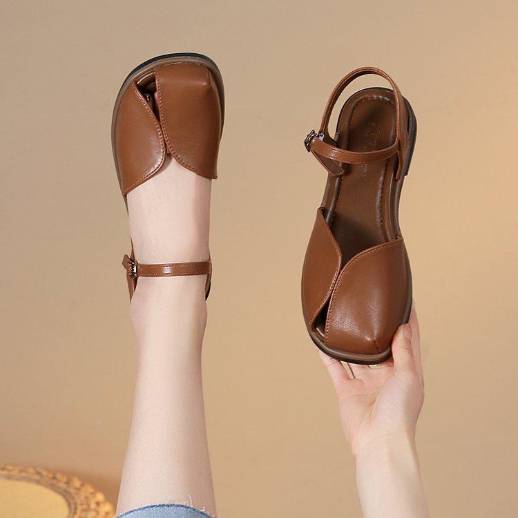 

Ретро сумка на плоской подошве, сандалии, женские летние новые, мягкая подошва, сандалии с ремешком на одно слово 40 малиновый