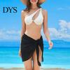 Summer Beach Skirt Women Lace-up Solid Color See-through Thin Flowy Quick-Drying Sun Protection Bikini Cover Up Elastic Waist