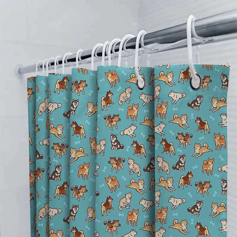 Cute Shiba Inu Dog Shower Curtain Waterproof Bathroom Decor Japanese Style Van Gogh Pattern Home Decor Washable Fabric