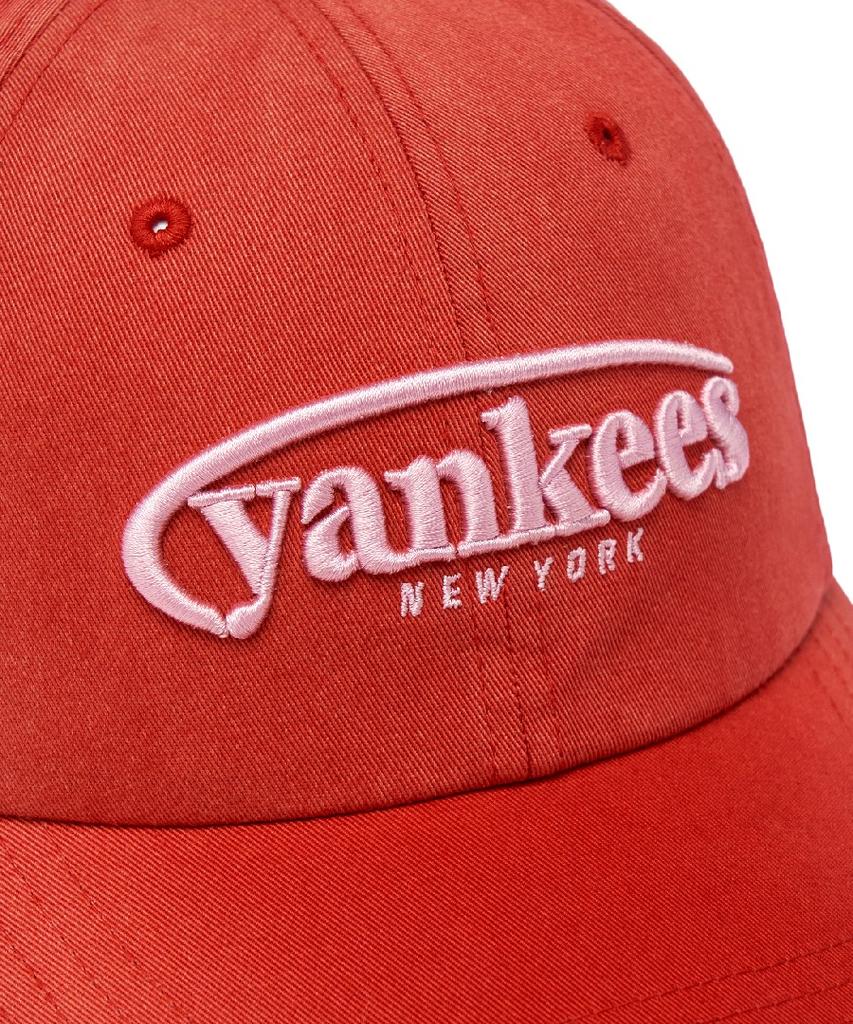Emelbi Vintage Washed Curve Logo Unstructured Ball Cap Ny (D.Red)