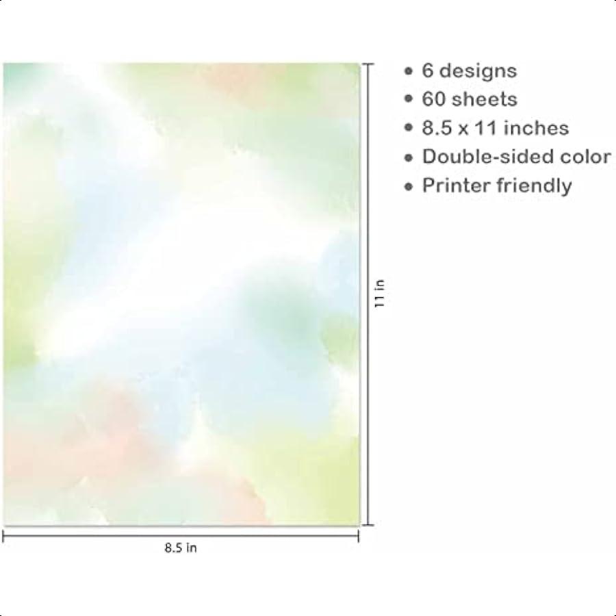 

Эстетичная акварельная бумага для канцелярских товаров 8,5 x 11 дюймов 60 листов двухсторонняя цветная красивая декоративная для скрапбукинга письма Па United States