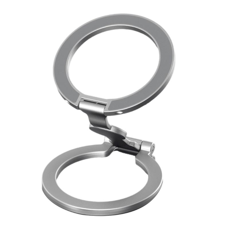 Double Hoop Magnetic Phone Holder with Full Rotation Capability Foldable Metal Construction for Desks
