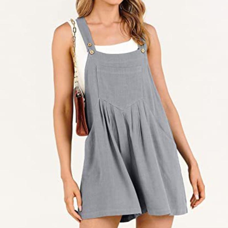 Salopette Corta da Donna Estiva Casual con Bretelle Regolabili Larga in Lino Salopette Corta Jumpsuit Rompers