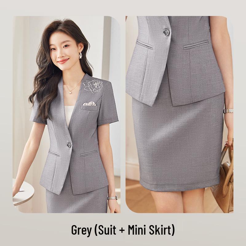 Professional Women's Short-Sleeved Skirt Suit for Hotel and Jewelry Store Front Desk Manager Summer Uniform