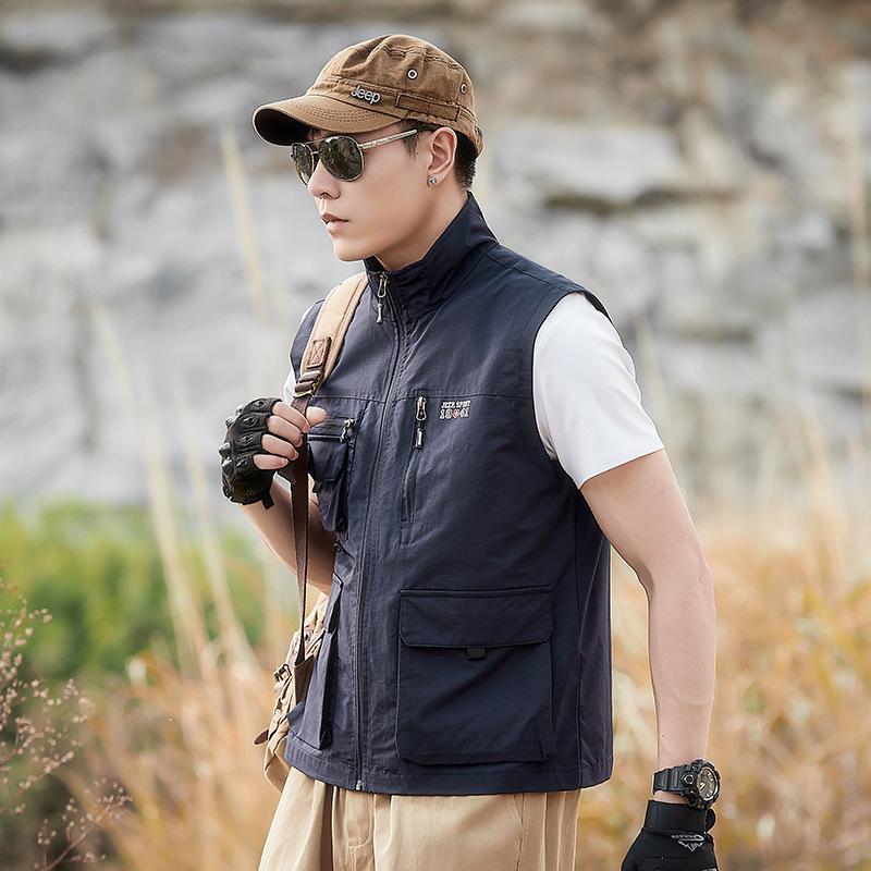 Outdoor Photography Vest Men's Autumn and Winter New Multi-pocket Mid-green Loose Vest Workwear Casual Jacket Top