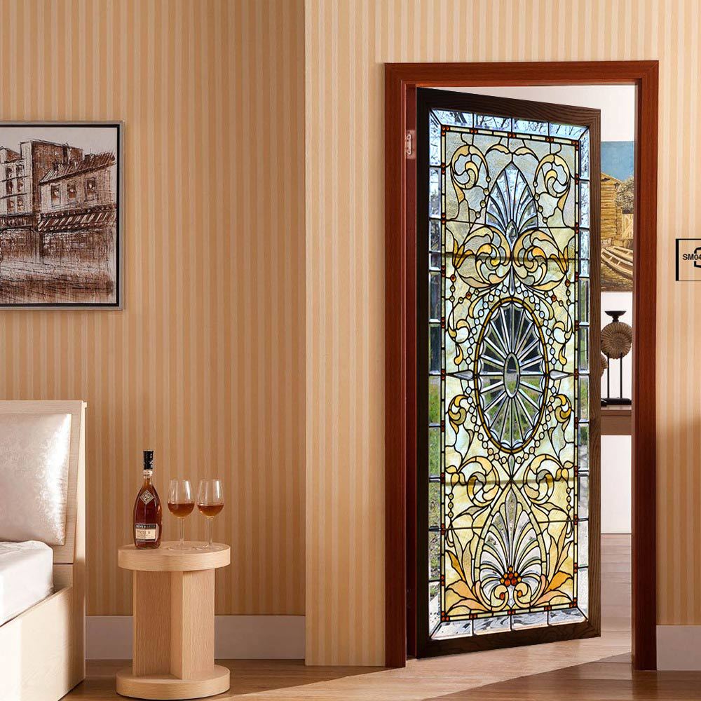 Central Retro Style Pattern 3D Door Sticker Corridor Sticker Simulation Decorative Wall Sticker Bungalow Waterproof And Moisture-Proof Wallpaper