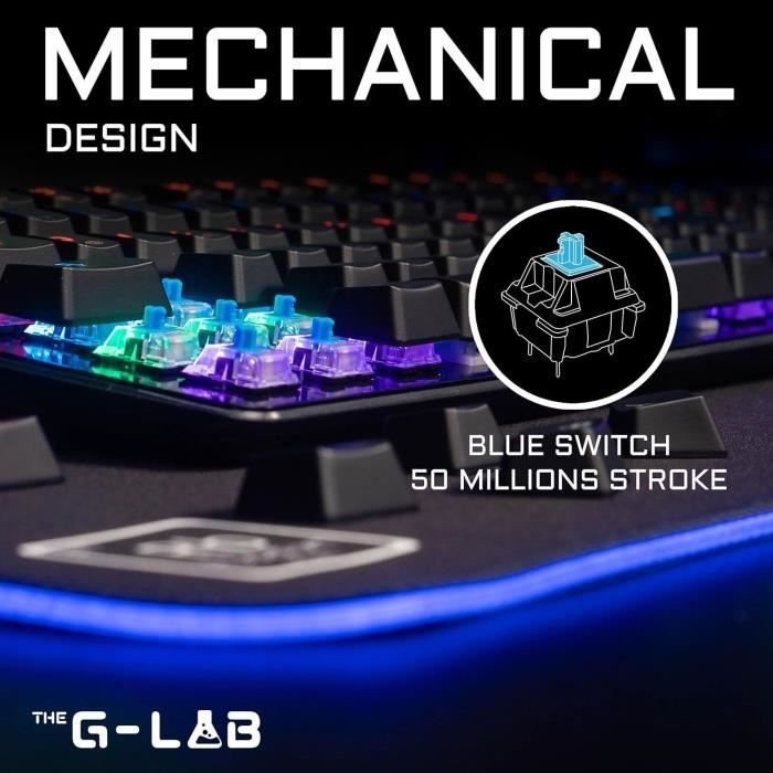 Gaming-Tastatur - The G-Lab - KEYZ CARBON E - Mechanisch (Blauer Schalter) - Rainbow - Flaches Profil - Handgelenkauflage - Kabelgebunden - Schwarz