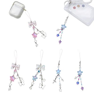 Korejský motýlí řetízek na telefon s třásněmi, hvězdicový přívěsek, klíčenka, sladký cool mašličkový lanyard na telefon, akrylový kroužek na klíče, ozdoba na tašku