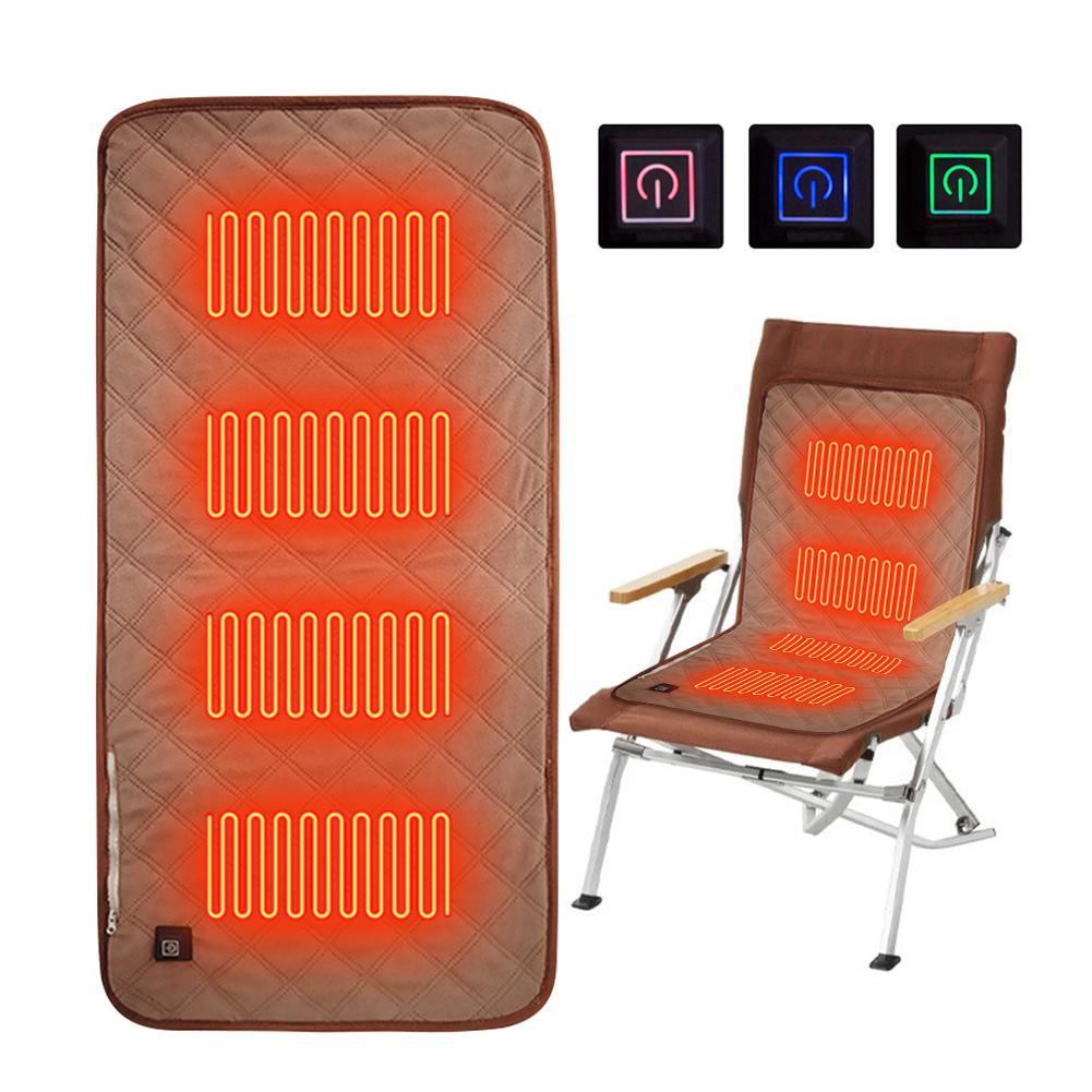 4 Zones Heated Seat Cushion Mat USB Electric Heating Pad Outdoor Camping Chair Heated Cushion 3 Gears Temperature Foot Warmer