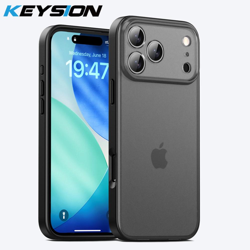 

KEYSION Прозрачный матовый чехол для iPhone 17 Pro Max Полупрозрачный Мягкий силикон+ПК Ударопрочная задняя крышка для телефона для iPhone 17 Pro for iPhone 17 Pro Max чёрный