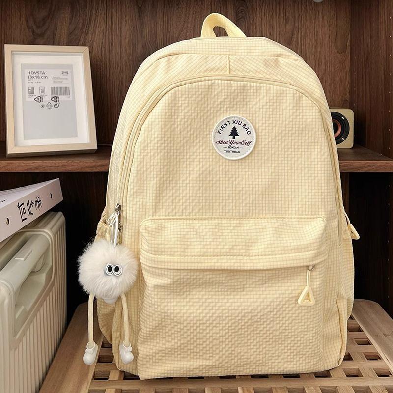 

2025 Student Schoolbag Junior High School Student College Student Good-looking Lightweight School Backpack Backpack Travel Yellow and white elf