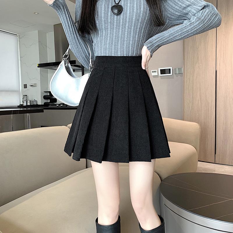 

Plus Size Women s High Waist Corduroy A-line Pleated Skirt Medium чорний