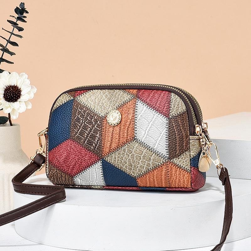 [Amoy concubine] New color matching splicing versatile fashion trend double zipper crossbody shoulder change bag