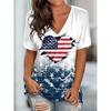 Damen T-Shirts Amerikanische Flagge Muster 3D Druck V-Ausschnitt Kurzarm Sommer Lässig Damenbekleidung Harajuku Y2K Hip Hop Kleidung