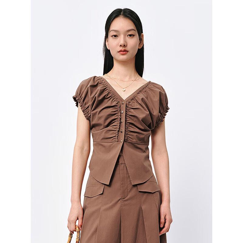 

PEACEBIRD Women s Maillard Style V-Neck Top & A-Line Midi Skirt Collection M