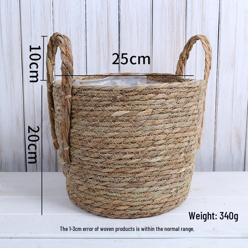 Rattan Woven Flower Basket for Home and Balcony Decor with Green Plants
