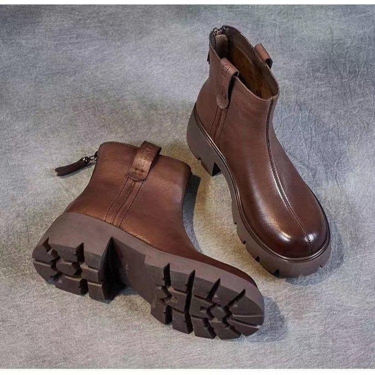 Platform Martin Boots Women's 2025 Autumn and Winter New Chelsea Soft Leather Short Boots Fashionable Retro Versatile British Small Leather Boots