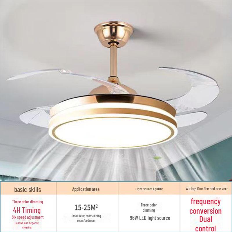 

Невидимый потолочный вентилятор со светодиодной подсветкой — бесшумный, сильный ветер, для гостиной и спальни double round, double control, 48-inch золотой