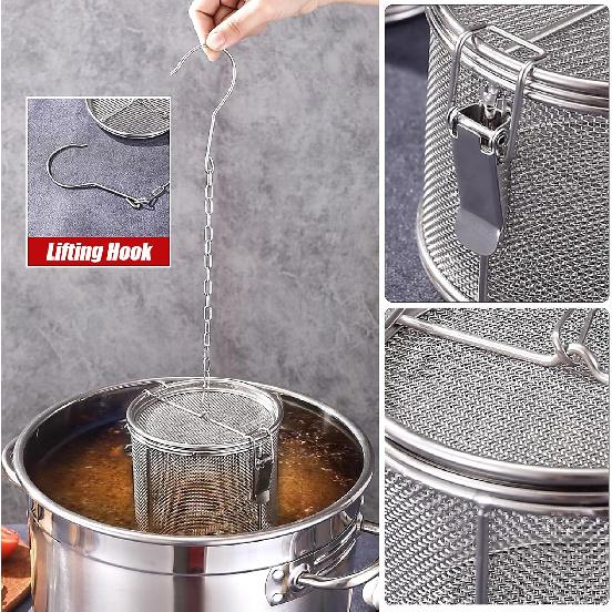Seasoning Strainer Large Stainless Steel Tea Infuser, sieve fine mesh with Extended Chain Hook for Brew Loose Leaf Tea, Seasonings Cooking, Ice Cube