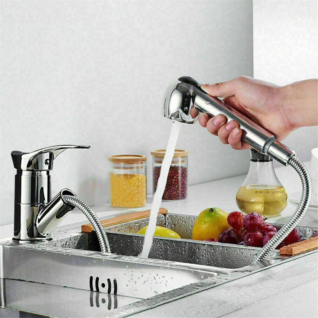 Mixer Stream Sprayer Head Silver Hot Cold Tap Solid Brass Kitchen Faucet Single Hole Pull Out Spout Kitchen Sink Mixer Tap