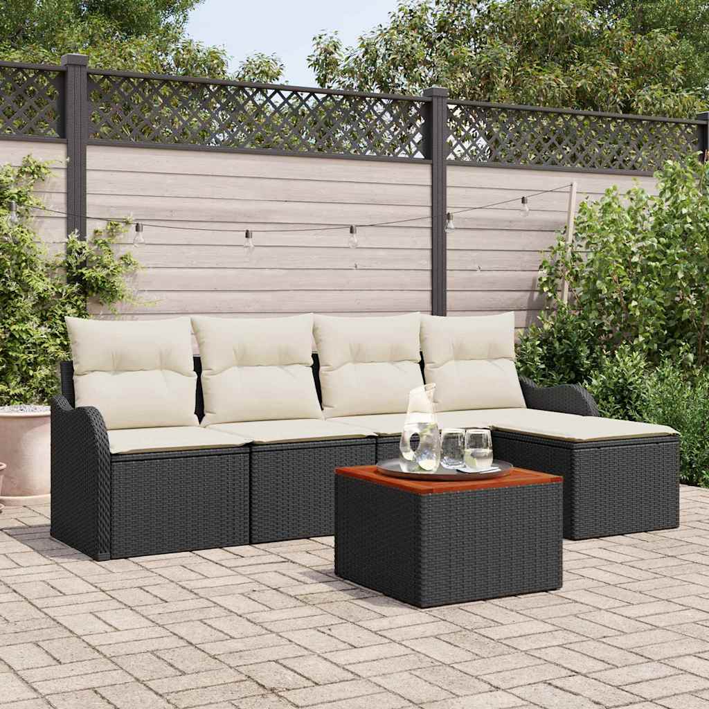 Garden Sofa Set with Cushions 6 pcs Black Poly Rattan