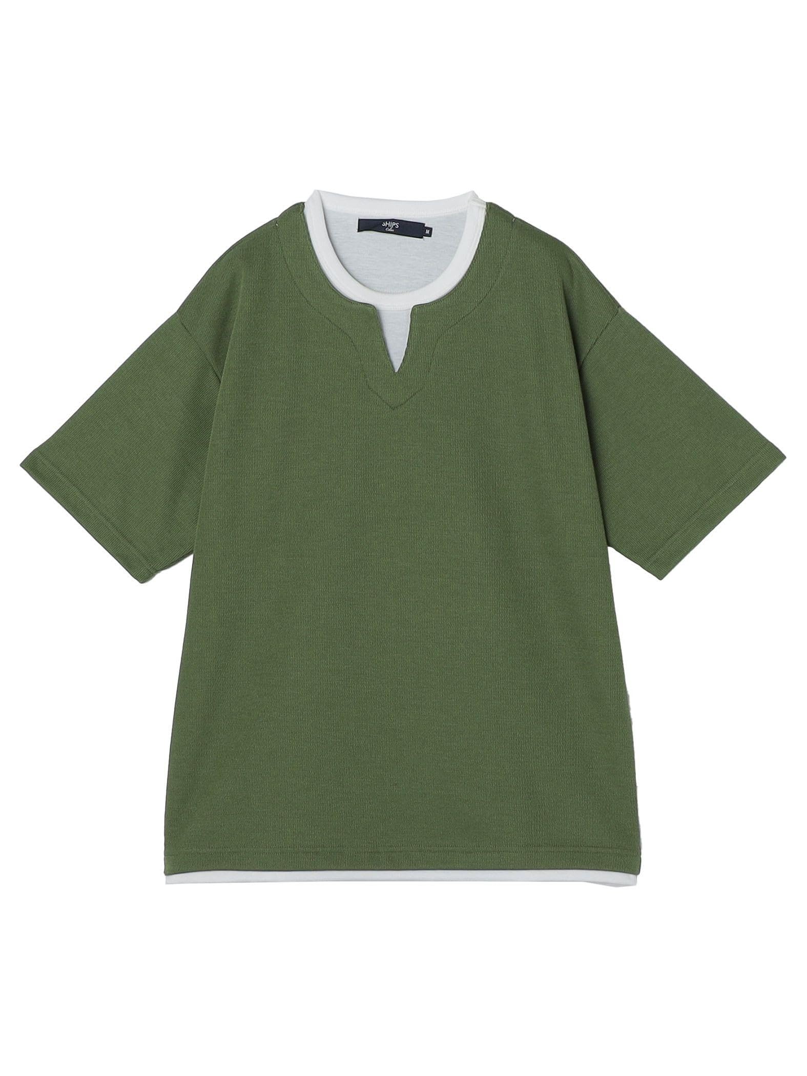 

Ships Colors Men s Hand Washable Faux Layered Keyhole Neck Short Sleeve Shirt, Green, Size L, 212110142