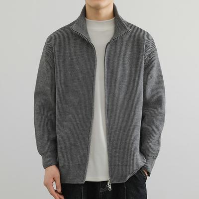 Wollstrickjacke mit Doppelreißverschluss für Herren, lässige Strickjacke mit Reißverschluss für Herren