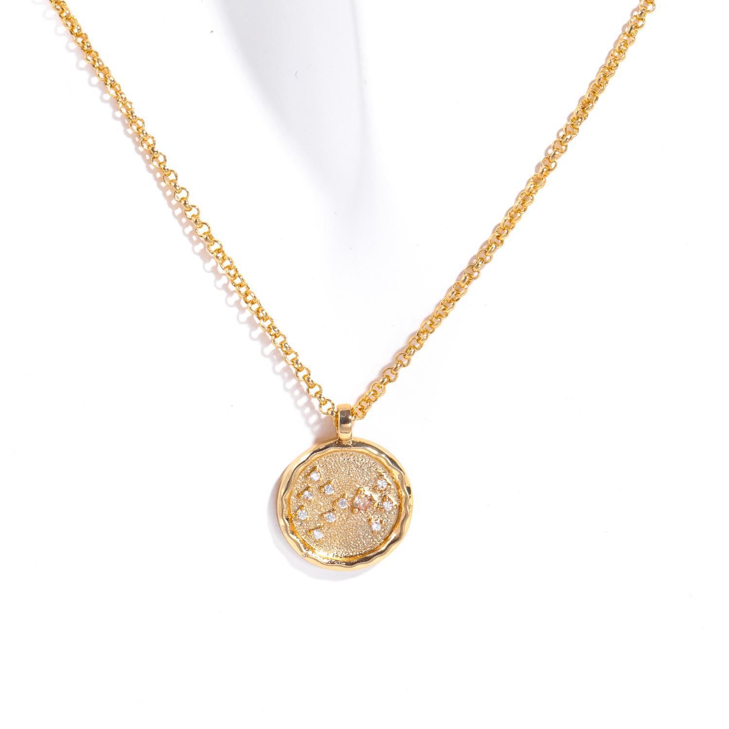 

December Birthstone Zircon 12 Constellations Twelve Star Map Necklace Plated With Real Gold 18K
