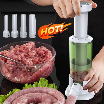 Edelstahl-Wurstfüller, horizontaler Wurstmacher mit Füllrohren in 4 Größen, Küchen-Wurstfüller, Werkzeug zum Füllen von Wurst