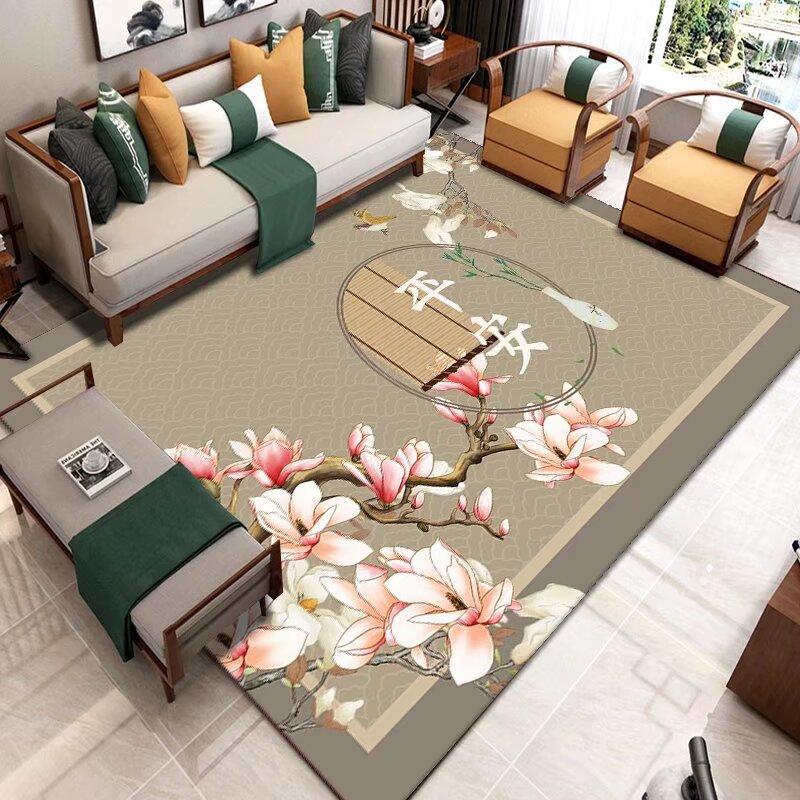 Chinese Style Living Room Rug with Flower Bird Painting Pattern Carpet Lounge Soft Carpet Waterproof Anti-slip Customizable