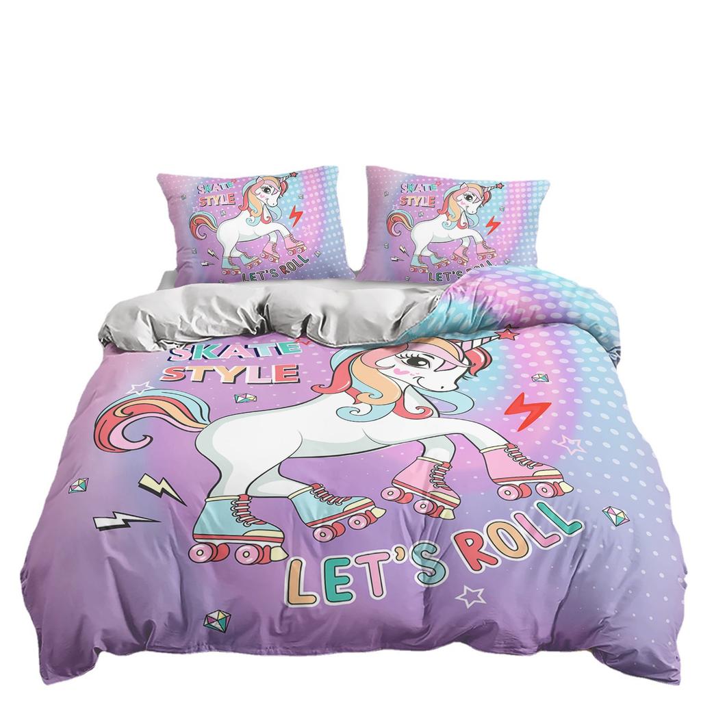 Three-Piece Unicorn Gradual Change Digital Printing Kit Quilt Cover Bedding