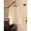 Korean Style Lace Trim Fleece Patchwork Long Sleeve T-Shirt for Autumn/Winter Women