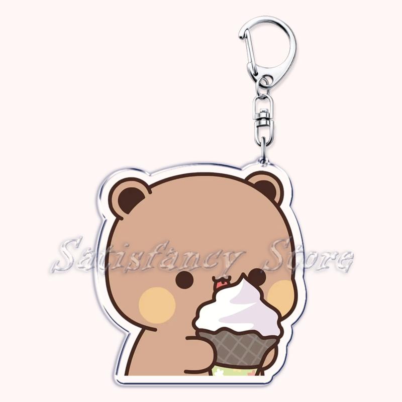 Bubu Dudu Cartoon White and Grey Couple Bears Keychains Ring for Accessories Bag Pendant Key Chain Jewelry Fans Lovers Gifts