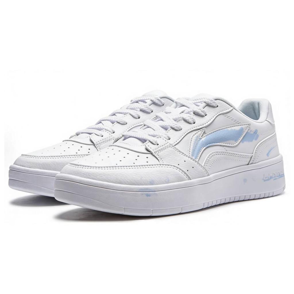 Li Ning Sycee Synthetic Leather Cushioning Low top Skateboard Shoes Men's White Blue AGCT339-6(Team1538-)