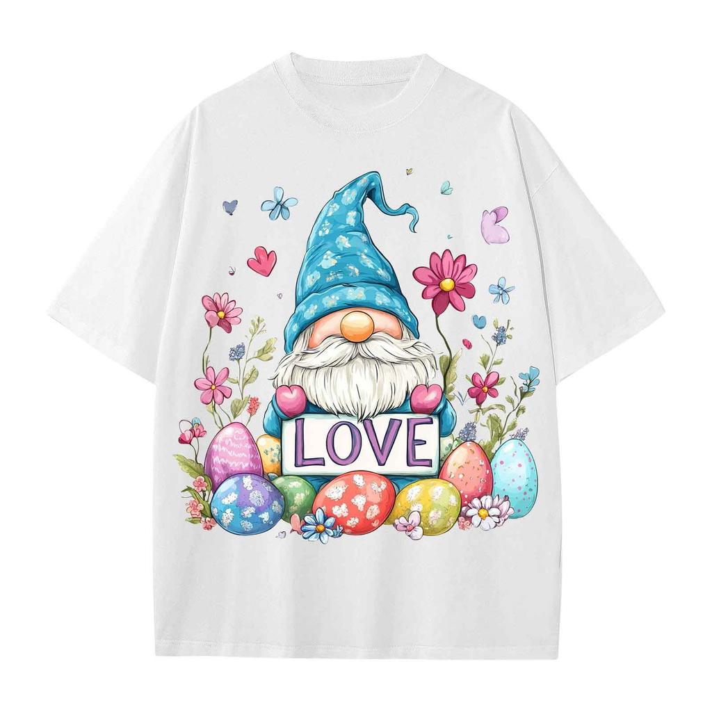 Boys And Girls Casual Loose Easter Print T-Shirt Round Neck Pullover Short Sleeve Top