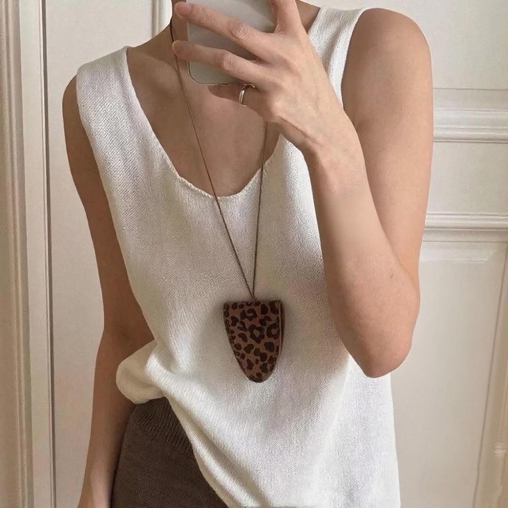 Leopard Print Eyeglasses Storage Bag Durable Pu Leather Hanging Neck Pouch Multifunctional Simple Design Eyeglass Chain Necklace