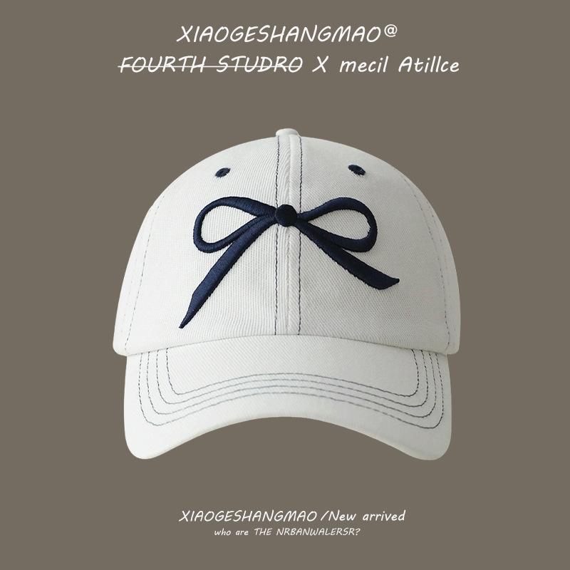 Bow embroidered denim baseball cap girlish feeling cute cap wide brim show face small fashion versatile