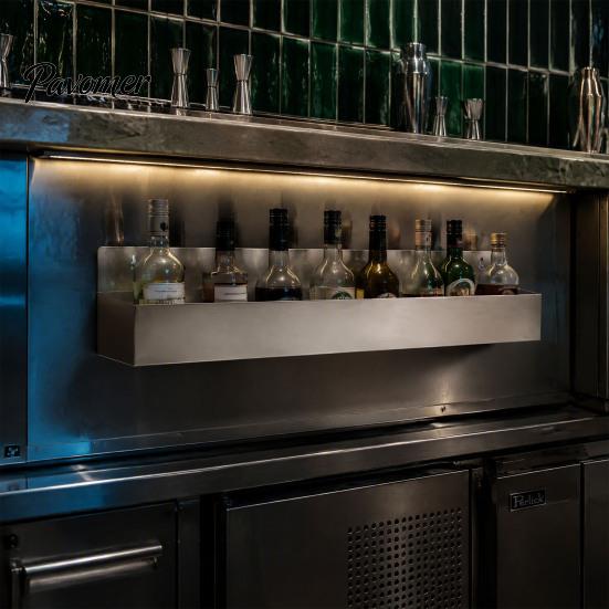 Restaurant Alcohol Display Shelf Stainless Steel Wall Mounted Liquor Bottle Rack, Single Row Drink Rail Kitchen Wine Holder Shelf, Compact Silver Rack