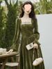 2025 Französisches Retro Samt Quadratischer Ausschnitt Langarmkleid für Damen - Elegantes Herbst/Winter Feenhaftes Design