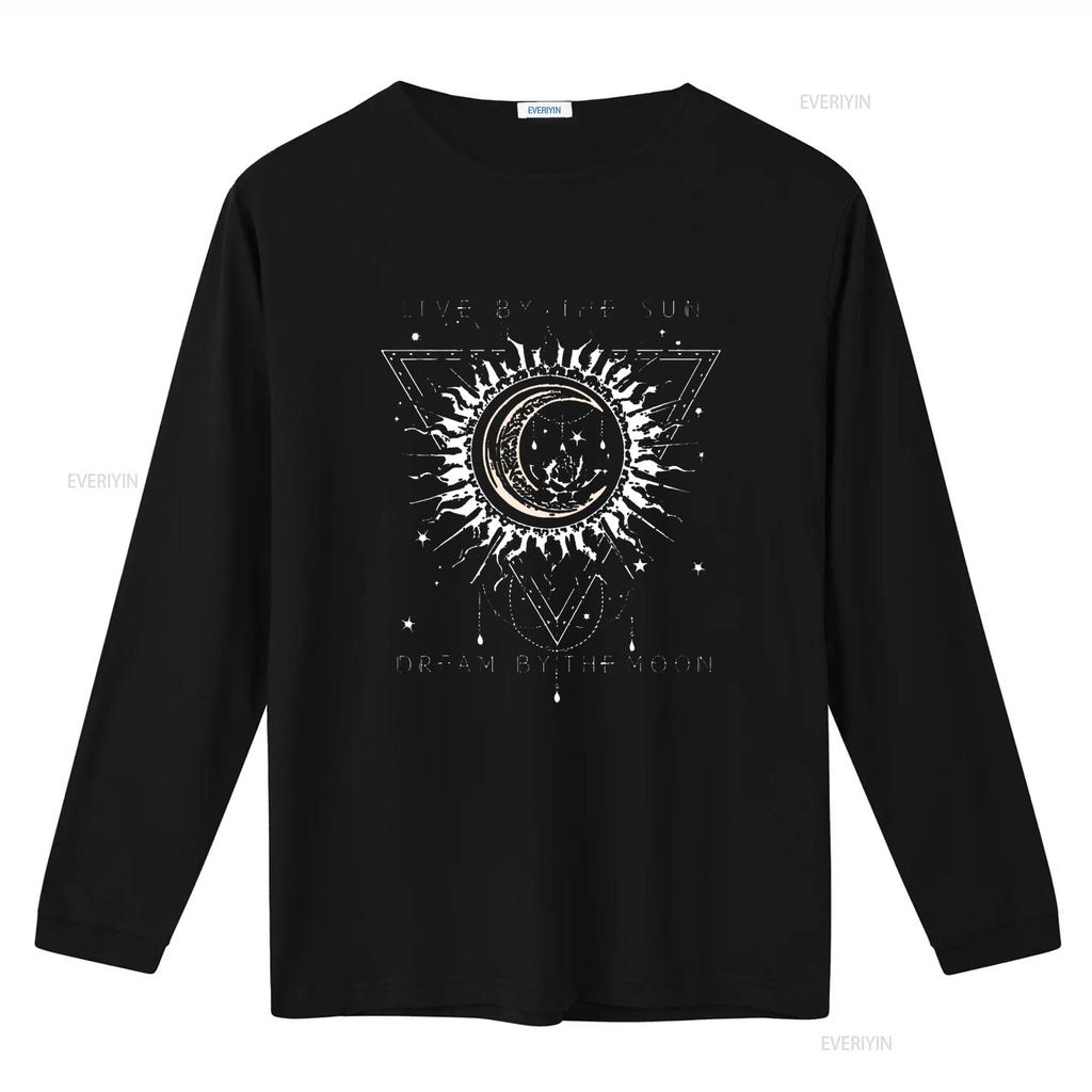Live By The Sun Dream Moon Boho T Shirt vintage Washed Versatile Top For Everyday Wear Comfortable streetwear Slightly fashion