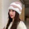Autumn and winter hats women's trendy and versatile fashion plush wool hats winter cycling warm contrasting knitted hats